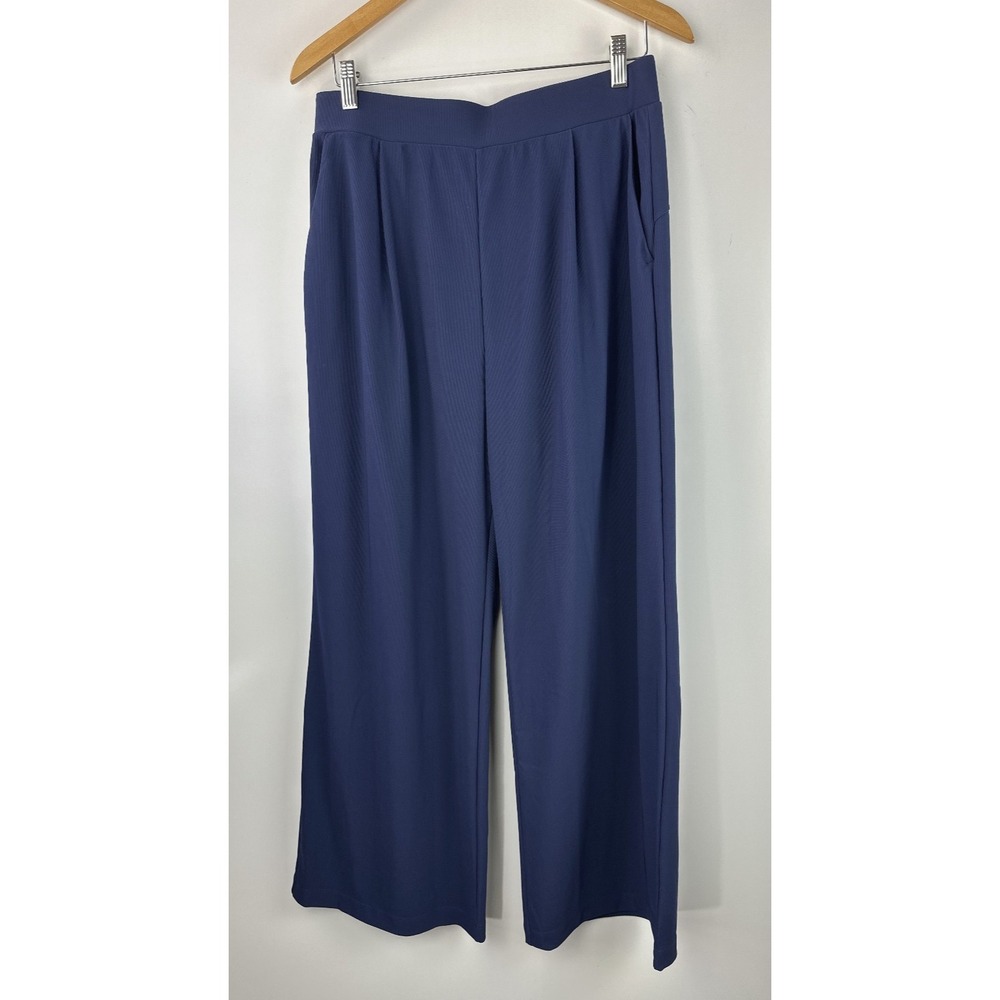 Halara Flex High Waisted Wide Leg Pants Micro Waffle Blue Womens LP Large Petite - Picture 2 of 14